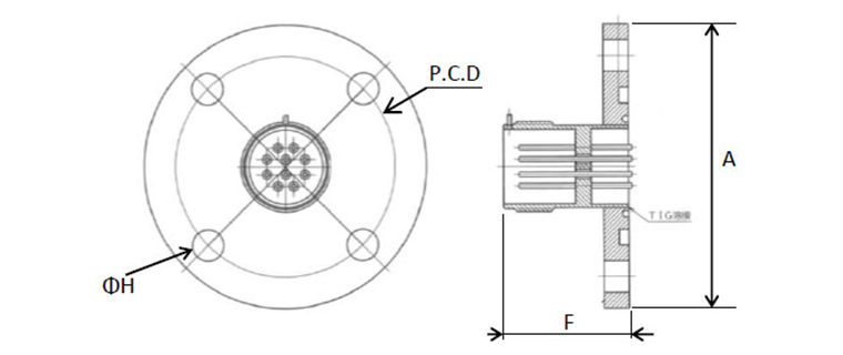 ハーメチックコネクタVFVGフランジ寸法図
